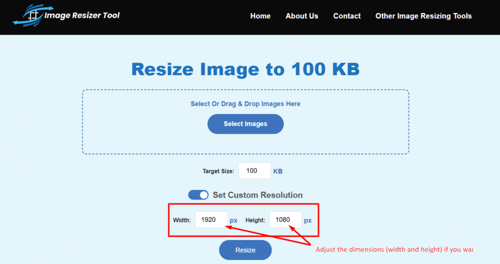 how to resize image to 100 kb